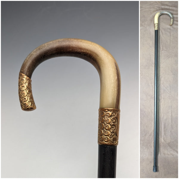 約 1914 年英國古董男士手杖角彎柄黑軸 85 厘米